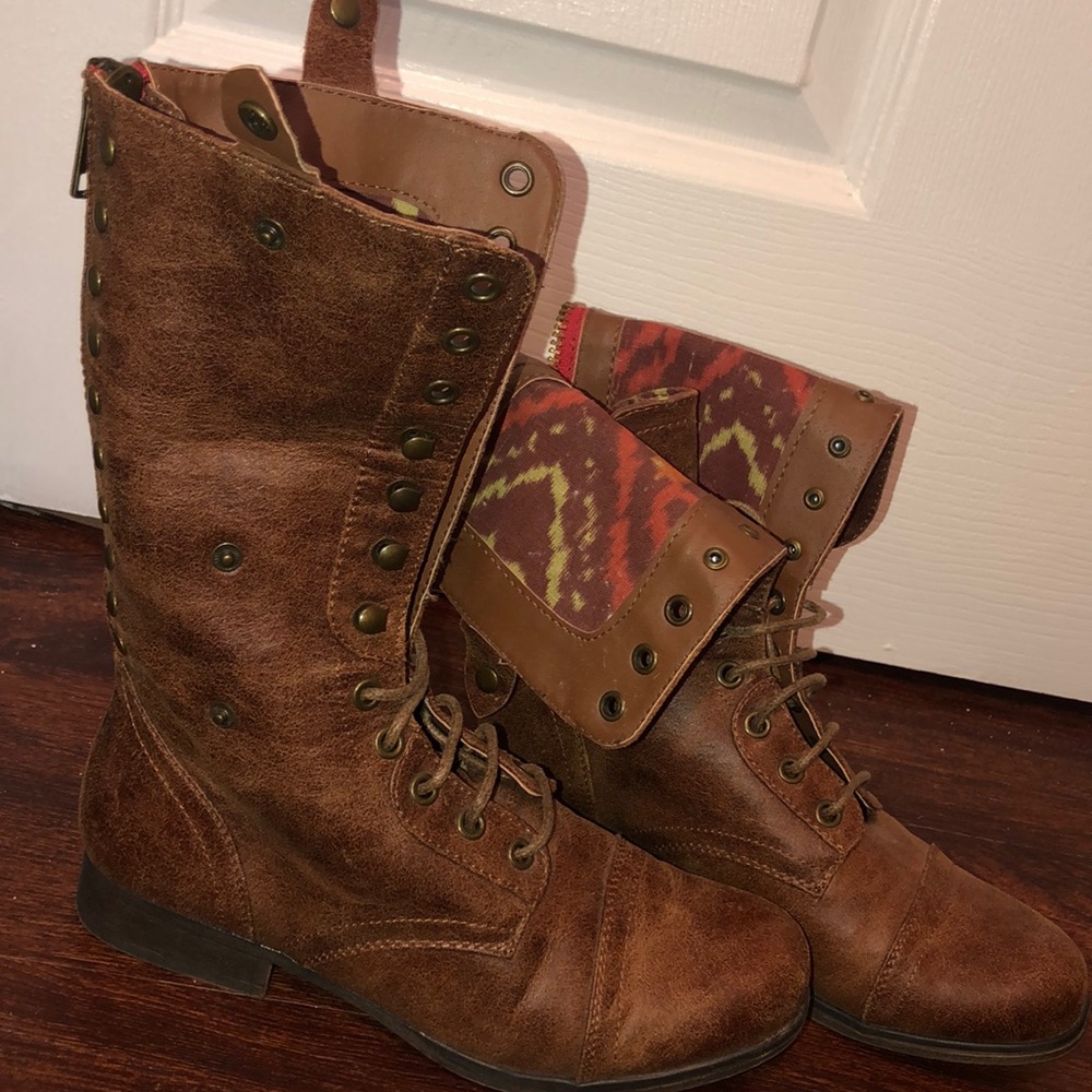 Madden a Girl Brown Leather Combat Boots